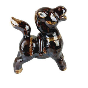 Redware VTG Brown Ceramic Donkey Figurine Gold Accents Shelf Styling MCM